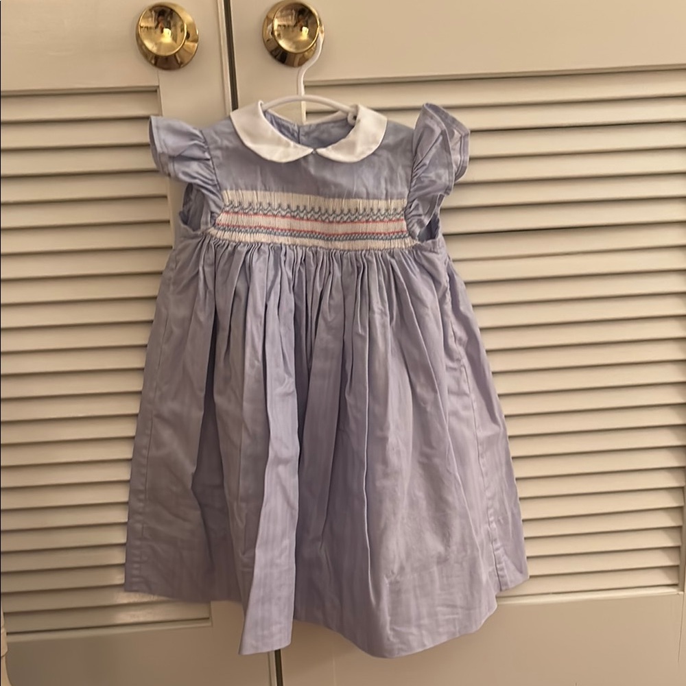 Light Blue Smocked Girls’ Dress with White Collar
